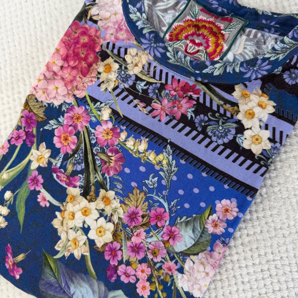 Johnny Was Los Angeles Blue Floral Phoenix Bamboo Top T14222-3 XS